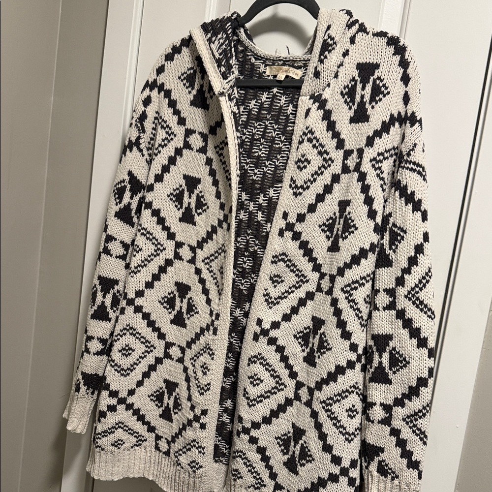 Rewind Black and Cream Geometric Cardigan